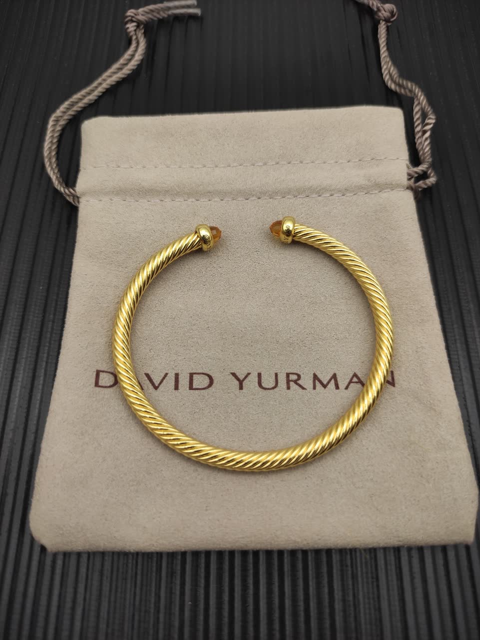 David Yurman Gold Tone Wire Bangle Bracelet with Orange Crystal Accents